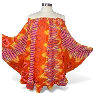 Vintage Y2K Erica Brooke Off Shoulder Boho Mini Dress Bold Print Size XL